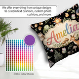 Custom Name Woodland with Deer Owl Mushrooms and Forest Elements Square Filled Cushion Throw Pillow Sofa Bed Home Decor Zip Washable UK Made