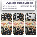 Cute Woodland Animals with Deer Owl Mushrooms and Custom Name Protective Phone Case Mobile Cover Durable Everyday Smartphone Shock Resistant