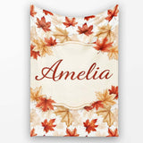 Autumn Maple Leaf Pattern in Warm Red and Beige Tones on Light  Personalised Custom Name Super Soft Fleece Blanket Bed Sofa Throw