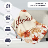 Autumn Maple Leaf Pattern in Warm Red and Beige Tones on Light  Personalised Custom Name Super Soft Fleece Blanket Bed Sofa Throw