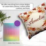 Custom Name Autumn Maple Leaf Pattern in Warm Red Beige Tones on Square Filled Cushion Throw Pillow Sofa Bed Home Decor Zip Washable UK Made