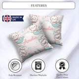 Custom Name Cute Bunny Mermaid Cartoon Animal Pattern Everyday Square Filled Cushion Throw Pillow Sofa Bed Home Decor Zip Washable UK Made