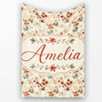 Vintage Floral Branch Pattern with Red Leaves on Neutral Background  Personalised Custom Name Super Soft Fleece Blanket Bed Sofa Throw