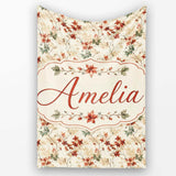 Vintage Floral Branch Pattern with Red Leaves on Neutral Background  Personalised Custom Name Super Soft Fleece Blanket Bed Sofa Throw