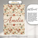 Vintage Floral Branch Pattern with Red Leaves on Neutral Background  Personalised Custom Name Super Soft Fleece Blanket Bed Sofa Throw