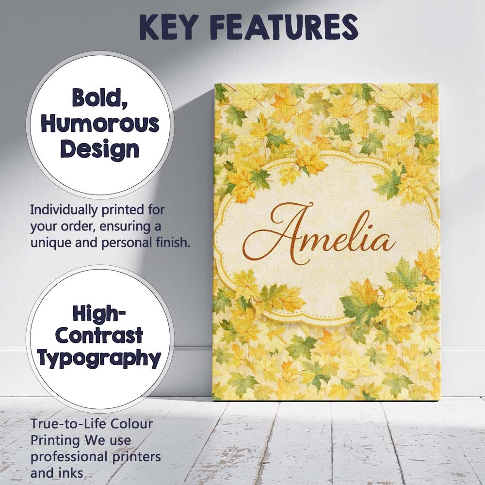 Personalised Name Yellow and Green Autumn Custom  Unique Gift Idea Elegant Feature Canvas Wall Art Print Decor Picture Ready to Hang