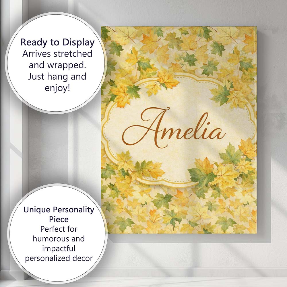 Personalised Name Yellow and Green Autumn Custom  Unique Gift Idea Elegant Feature Canvas Wall Art Print Decor Picture Ready to Hang