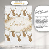 Gold Glitter Deer Seamless Pattern Thoughtful Gift Idea Lovely  Personalised Custom Name Super Soft Fleece Blanket Bed Sofa Throw