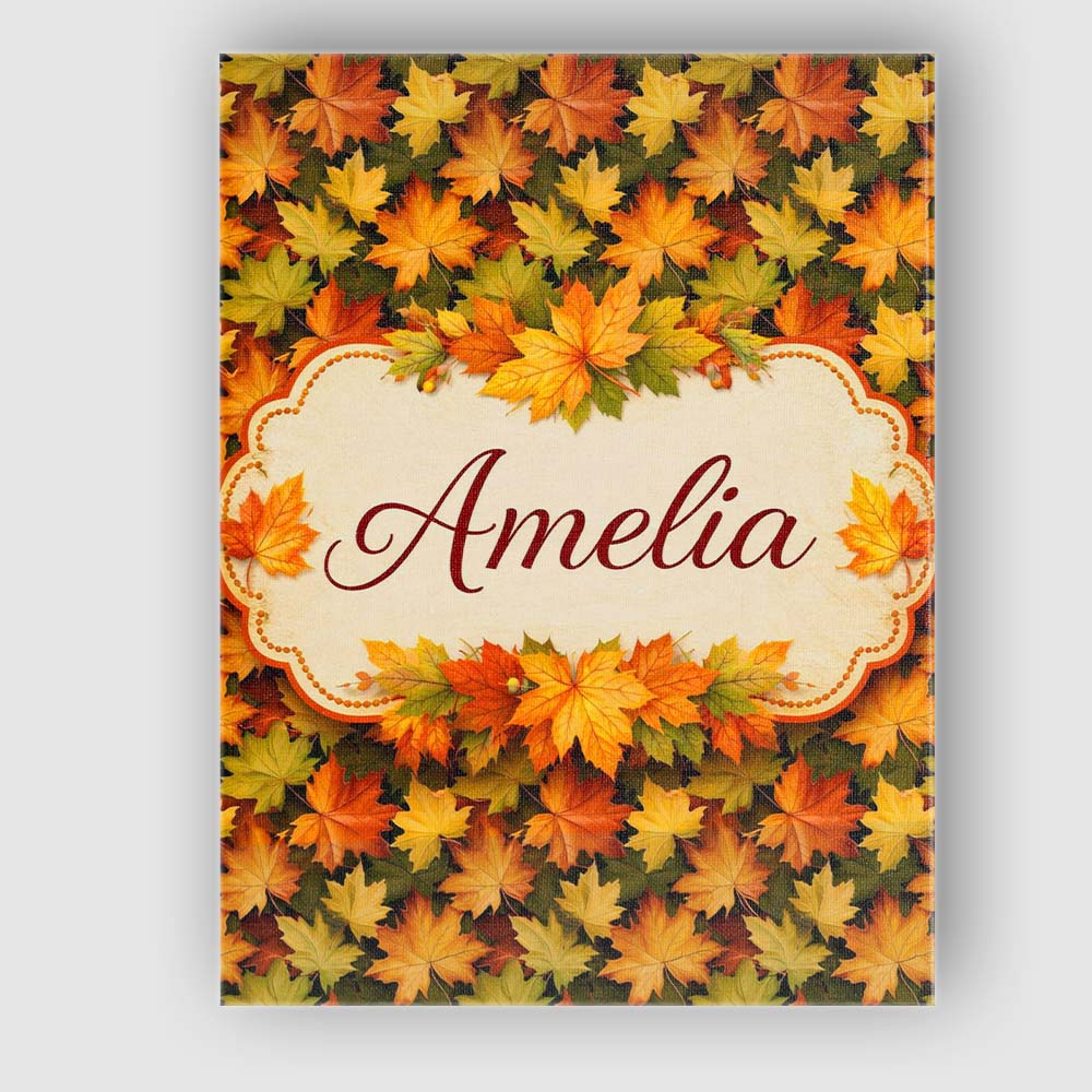 Personalised Name Vibrant Autumn Leaf Custom Modern Room Accent Creative Decorator Style Canvas Wall Art Print Decor Picture Ready to Hang