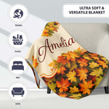 Vibrant Autumn Leaf Pattern with Mixed Maple Leaves on Dark Lovely  Personalised Custom Name Super Soft Fleece Blanket Bed Sofa Throw