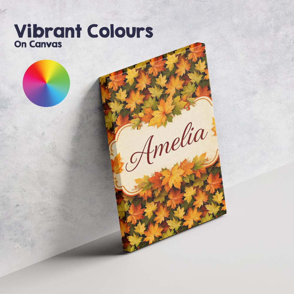 Personalised Name Vibrant Autumn Leaf Custom Modern Room Accent Creative Decorator Style Canvas Wall Art Print Decor Picture Ready to Hang