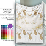 Gold Glitter Deer Seamless Pattern Thoughtful Gift Idea Lovely  Personalised Custom Name Super Soft Fleece Blanket Bed Sofa Throw