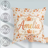 Custom Name Soft Maple Leaves in Beige and Warm Orange on Light Square Filled Cushion Throw Pillow Sofa Bed Home Decor Zip Washable UK Made