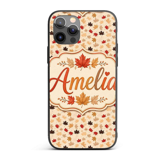 Autumn Maple Leaves in Red Brown and Beige Tones Custom Name Protective Phone Case Mobile Cover Durable Everyday Smartphone Shock Resistant