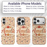 Autumn Maple Leaves in Red Brown and Beige Tones Custom Name Protective Phone Case Mobile Cover Durable Everyday Smartphone Shock Resistant