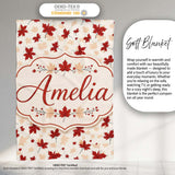Bold Red Maple Leaves with Subtle Beige Leaf Shadows on Light Lovely  Personalised Custom Name Super Soft Fleece Blanket Bed Sofa Throw