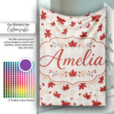 Bold Red Maple Leaves with Subtle Beige Leaf Shadows on Light Lovely  Personalised Custom Name Super Soft Fleece Blanket Bed Sofa Throw