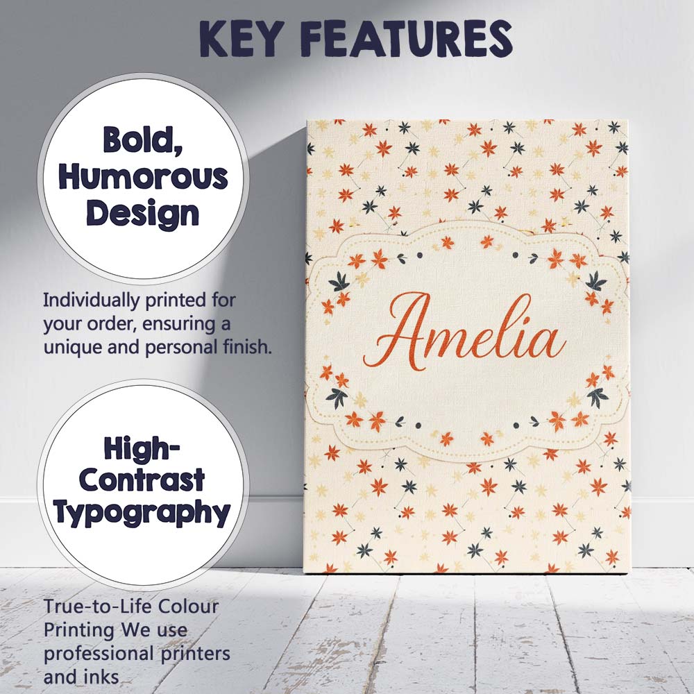 Personalised Name Small Stylised Autumn Custom  Modern Room Accent Elegant Feature Canvas Wall Art Print Decor Picture Ready to Hang