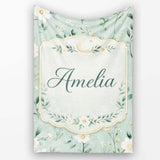 Green Floral Moon Seamless Pattern Charming  Decor Lovely  Personalised Custom Name Super Soft Fleece Blanket Bed Sofa Throw