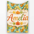 Watercolour Golden Maple Leaves on Teal Painterly Background Lovely  Personalised Custom Name Super Soft Fleece Blanket Bed Sofa Throw