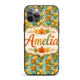 Watercolour Golden Maple Leaves on Teal Painterly Custom Name Protective Phone Case Mobile Cover Durable Everyday Smartphone Shock Resistant