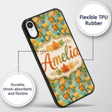Watercolour Golden Maple Leaves on Teal Painterly Custom Name Protective Phone Case Mobile Cover Durable Everyday Smartphone Shock Resistant