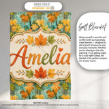 Watercolour Golden Maple Leaves on Teal Painterly Background Lovely  Personalised Custom Name Super Soft Fleece Blanket Bed Sofa Throw