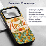 Watercolour Golden Maple Leaves on Teal Painterly Custom Name Protective Phone Case Mobile Cover Durable Everyday Smartphone Shock Resistant