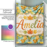 Watercolour Golden Maple Leaves on Teal Painterly Background Lovely  Personalised Custom Name Super Soft Fleece Blanket Bed Sofa Throw