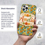 Watercolour Golden Maple Leaves on Teal Painterly Custom Name Protective Phone Case Mobile Cover Durable Everyday Smartphone Shock Resistant