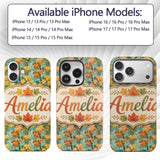 Watercolour Golden Maple Leaves on Teal Painterly Custom Name Protective Phone Case Mobile Cover Durable Everyday Smartphone Shock Resistant