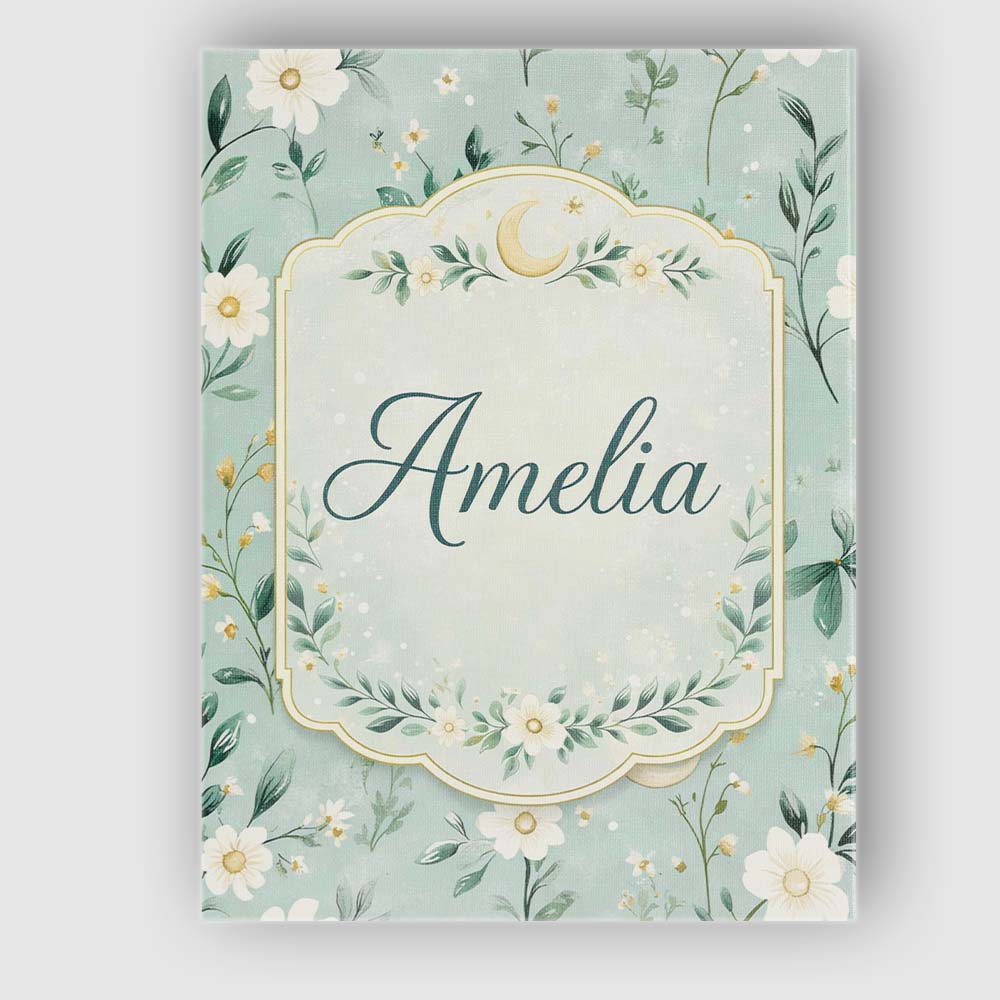 Personalised Name Green Floral Moon Seamless Pattern Charming Custom  Home Unique Canvas Wall Art Print Decor Picture Ready to Hang