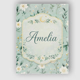 Personalised Name Green Floral Moon Seamless Pattern Charming Custom  Home Unique Canvas Wall Art Print Decor Picture Ready to Hang