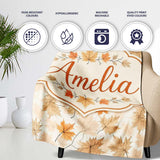 Neutral Autumn Maple Leaves in Soft Beige and Orange Tones on Light  Personalised Custom Name Super Soft Fleece Blanket Bed Sofa Throw