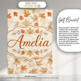 Neutral Autumn Maple Leaves in Soft Beige and Orange Tones on Light  Personalised Custom Name Super Soft Fleece Blanket Bed Sofa Throw