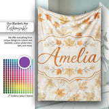 Neutral Autumn Maple Leaves in Soft Beige and Orange Tones on Light  Personalised Custom Name Super Soft Fleece Blanket Bed Sofa Throw