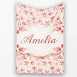 Blush Pink Maple Leaf Branches on Soft Cream Background Lovely  Personalised Custom Name Super Soft Fleece Blanket Bed Sofa Throw