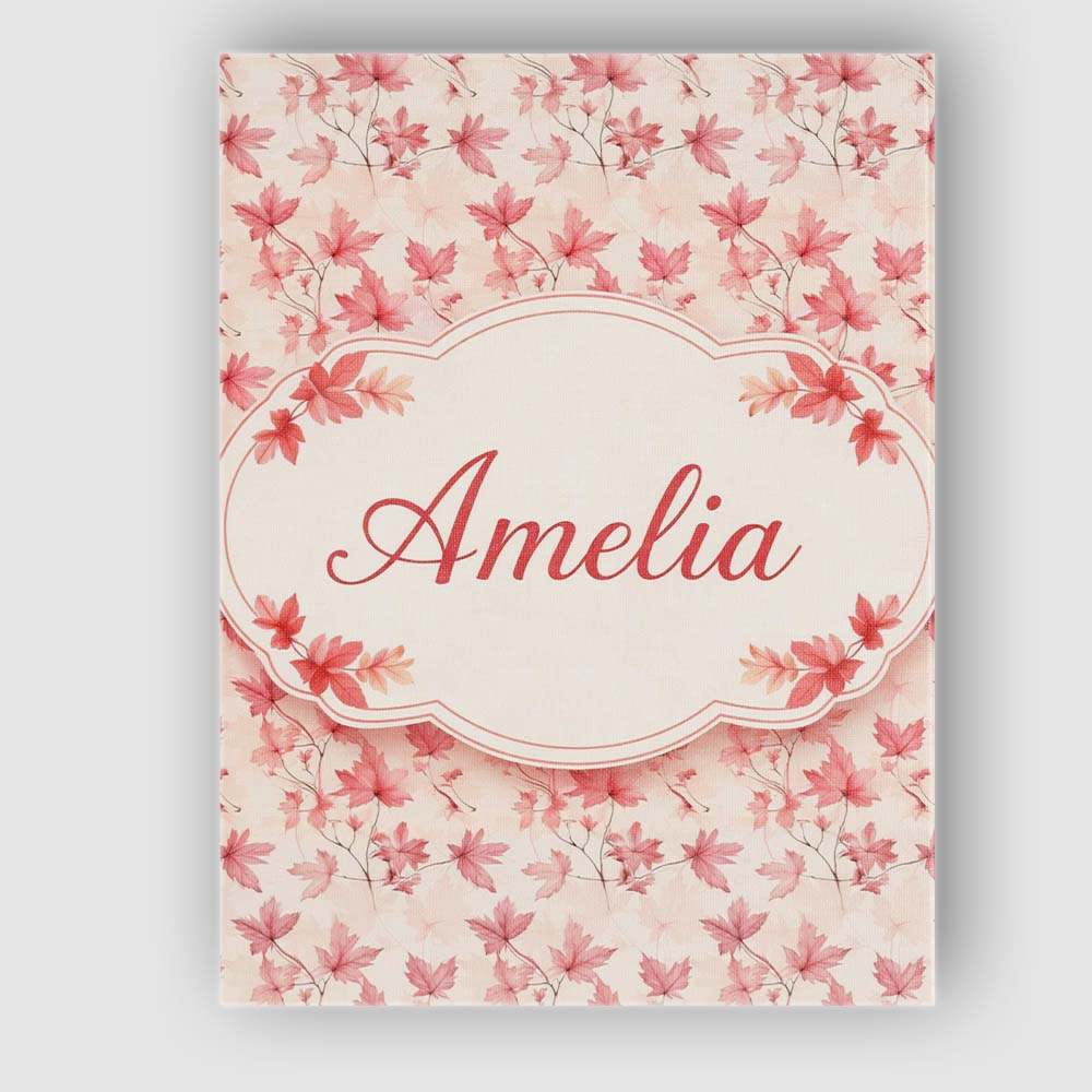 Personalised Name Blush Pink Maple Leaf Custom  Modern Room Accent Elegant Feature Canvas Wall Art Print Decor Picture Ready to Hang