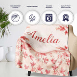 Blush Pink Maple Leaf Branches on Soft Cream Background Lovely  Personalised Custom Name Super Soft Fleece Blanket Bed Sofa Throw