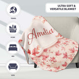 Blush Pink Maple Leaf Branches on Soft Cream Background Lovely  Personalised Custom Name Super Soft Fleece Blanket Bed Sofa Throw