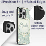 Green Floral Moon Seamless Pattern Charming Decor Custom Name Protective Phone Case Mobile Cover Durable Everyday Smartphone Shock Resistant