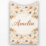 Vintage Style Autumn Leaves in Muted Brown and Taupe Tones on Cream  Personalised Custom Name Super Soft Fleece Blanket Bed Sofa Throw