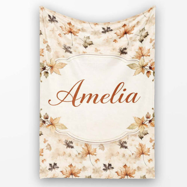 Vintage Style Autumn Leaves in Muted Brown and Taupe Tones on Cream  Personalised Custom Name Super Soft Fleece Blanket Bed Sofa Throw