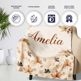 Vintage Style Autumn Leaves in Muted Brown and Taupe Tones on Cream  Personalised Custom Name Super Soft Fleece Blanket Bed Sofa Throw