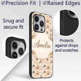 Vintage Style Autumn Leaves in Muted Brown and Custom Name Protective Phone Case Mobile Cover Durable Everyday Smartphone Shock Resistant