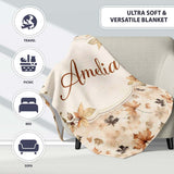Vintage Style Autumn Leaves in Muted Brown and Taupe Tones on Cream  Personalised Custom Name Super Soft Fleece Blanket Bed Sofa Throw