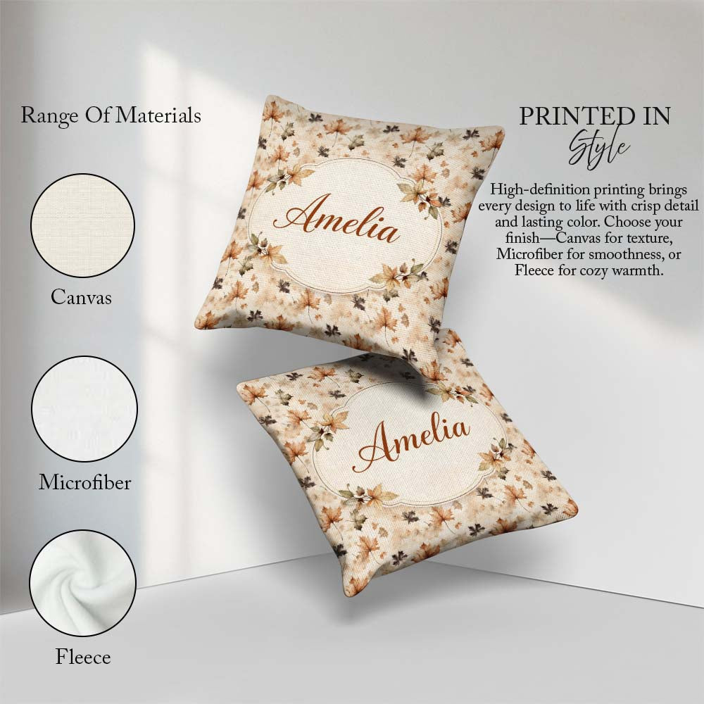 Custom Name Style Autumn in Muted Brown and Taupe Tones on Cream Square Filled Cushion Throw Pillow Sofa Bed Home Decor Zip Washable UK Made
