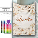 Vintage Style Autumn Leaves in Muted Brown and Taupe Tones on Cream  Personalised Custom Name Super Soft Fleece Blanket Bed Sofa Throw