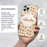 Vintage Style Autumn Leaves in Muted Brown and Custom Name Protective Phone Case Mobile Cover Durable Everyday Smartphone Shock Resistant