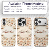 Vintage Style Autumn Leaves in Muted Brown and Custom Name Protective Phone Case Mobile Cover Durable Everyday Smartphone Shock Resistant